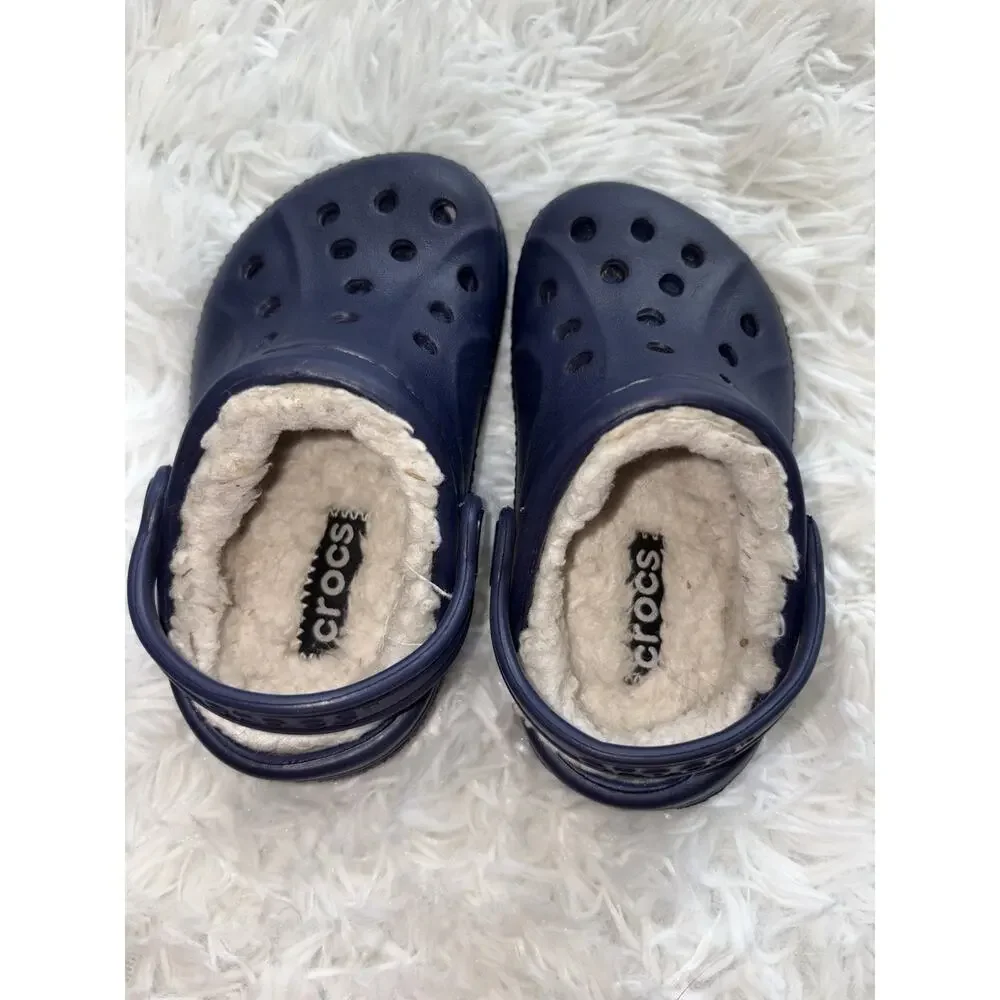 Crocs Furry Lined Toddler 6/7 Blue Slip On Mules. Classic, Grt. Shape